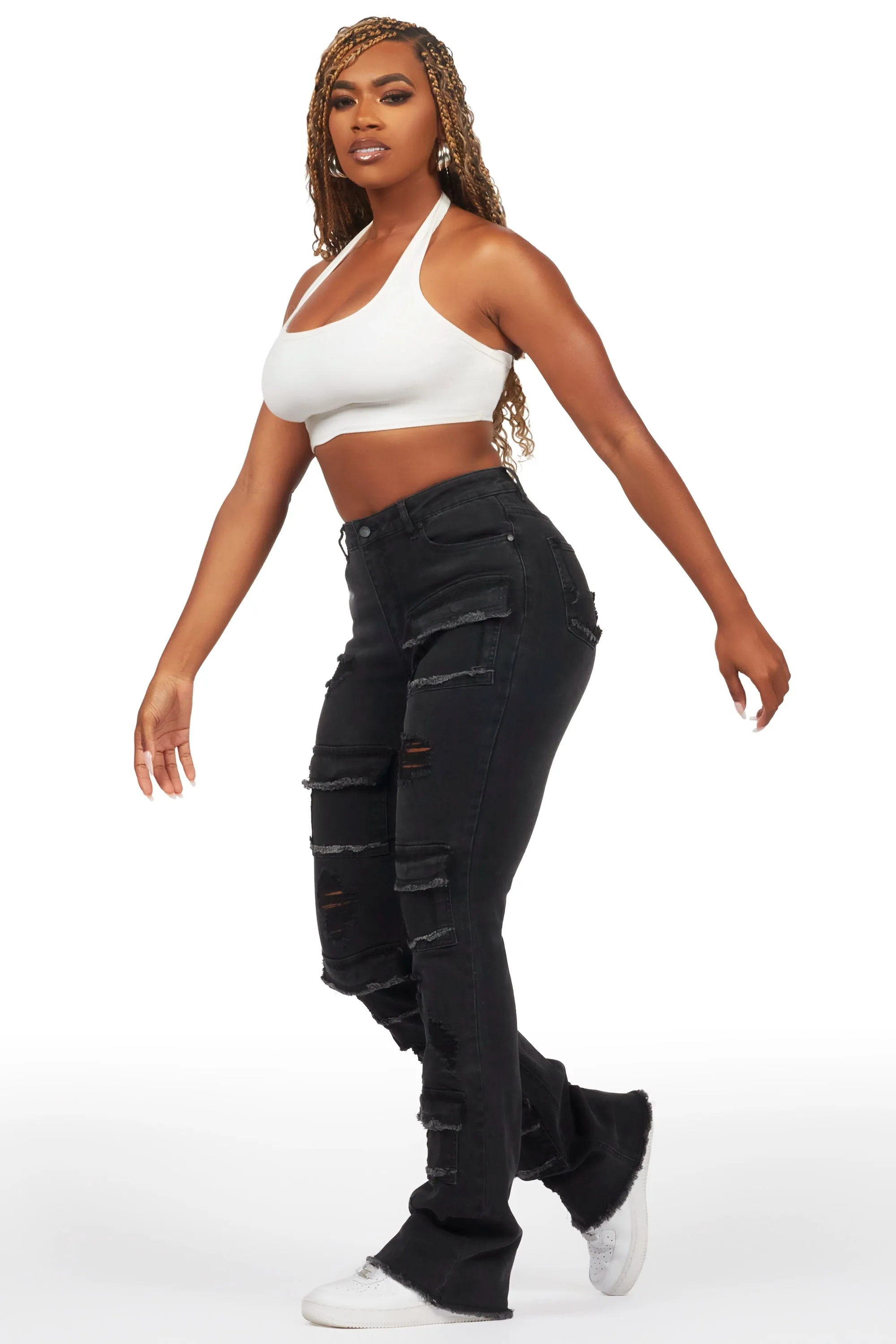 Antione Jet Black Stacked Flare Jean sold by Rockstar Original product image thumbnail 3