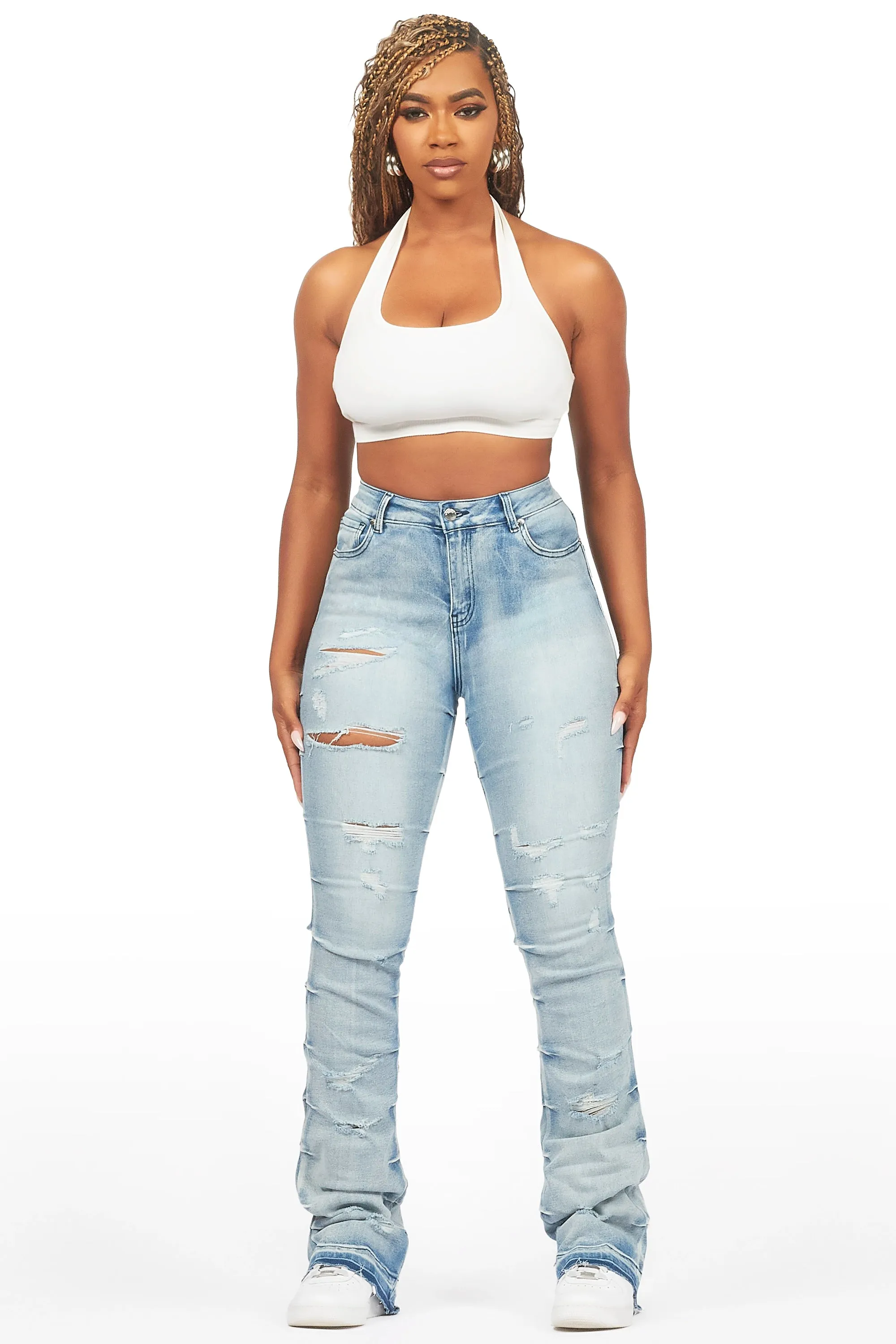 Shanya Blue Stacked Flare Jean sold by Rockstar Original product image thumbnail 2