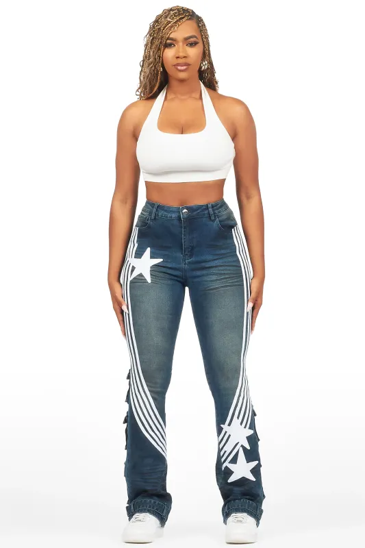 Jaziya Dark Wash Stacked Flare Jean sold by Rockstar Original