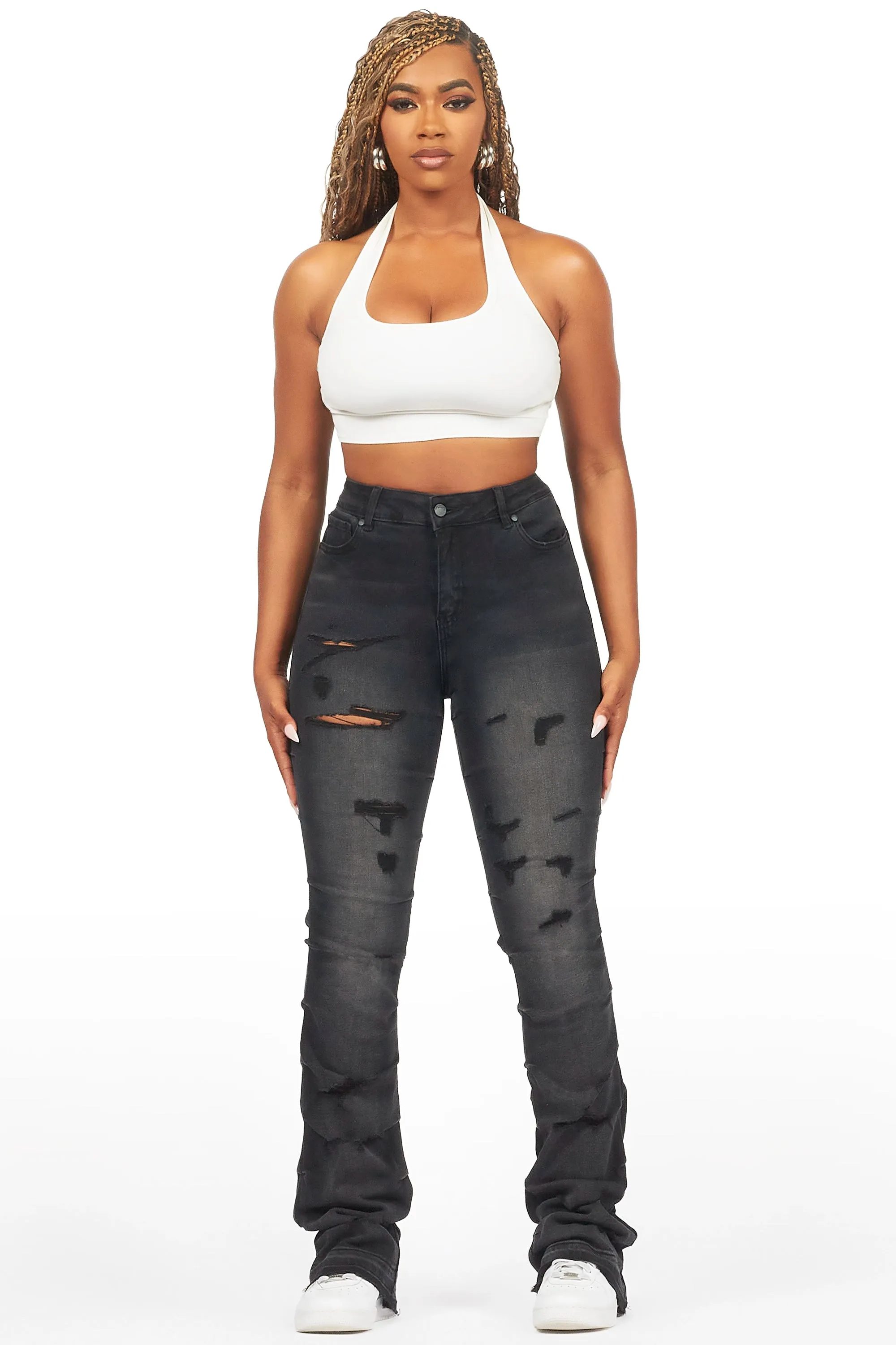 Shanya Black Stacked Flare Jean sold by Rockstar Original product image thumbnail 3