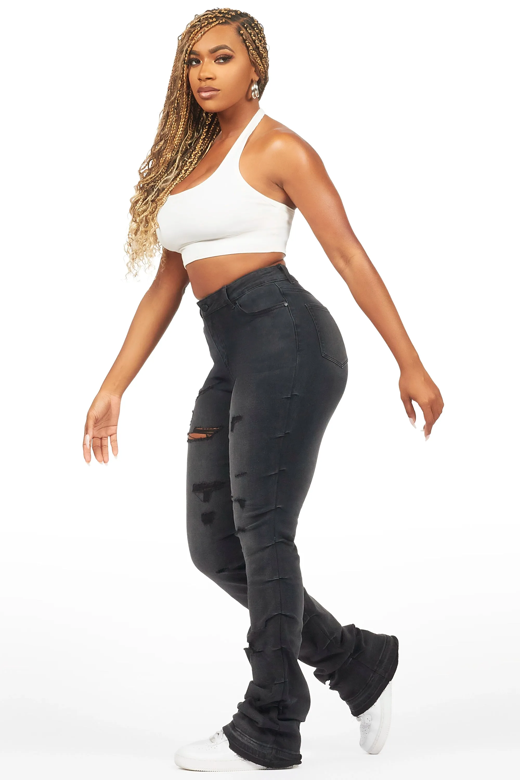 Shanya Black Stacked Flare Jean sold by Rockstar Original product image thumbnail 4