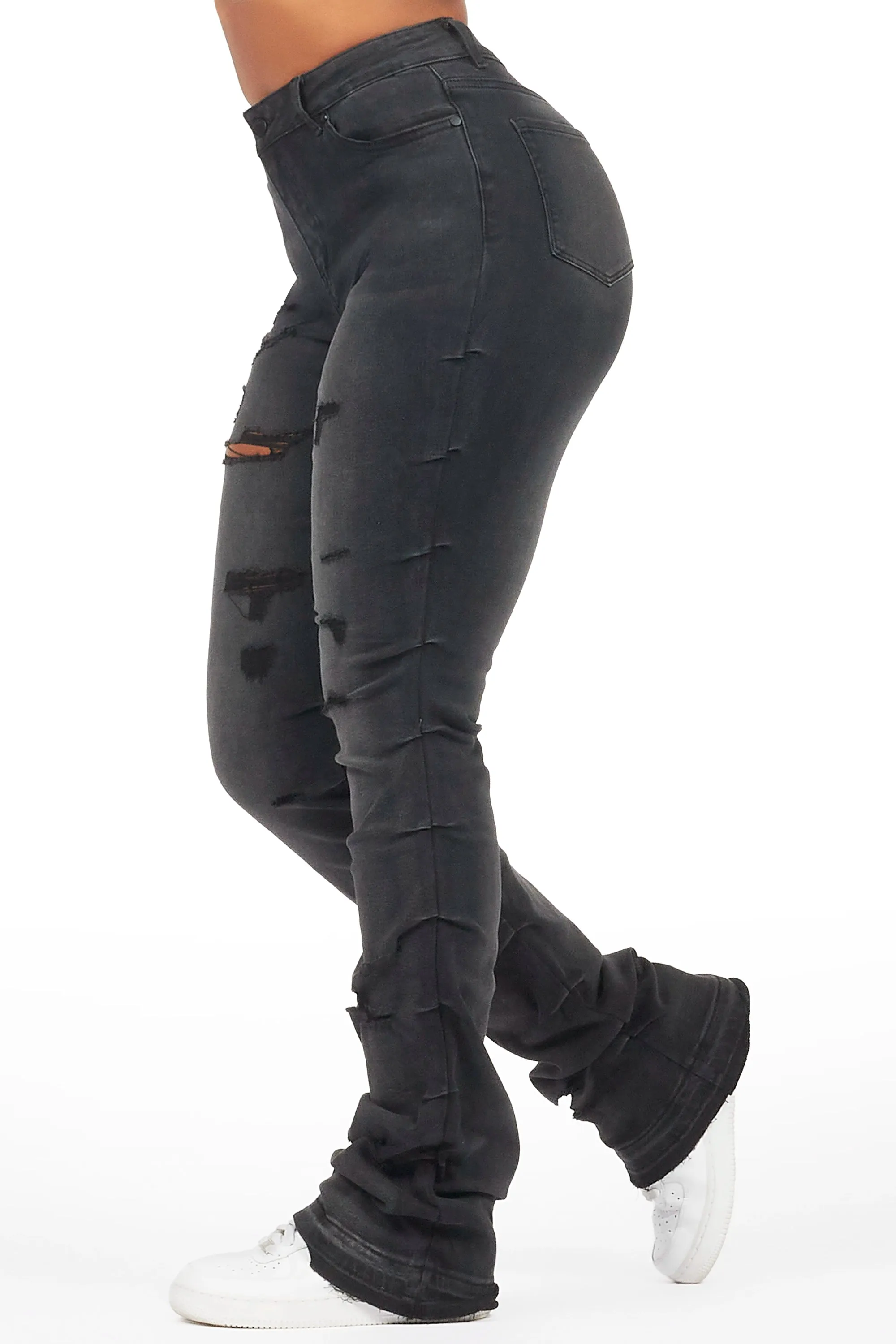 Shanya Black Stacked Flare Jean sold by Rockstar Original product image thumbnail 2