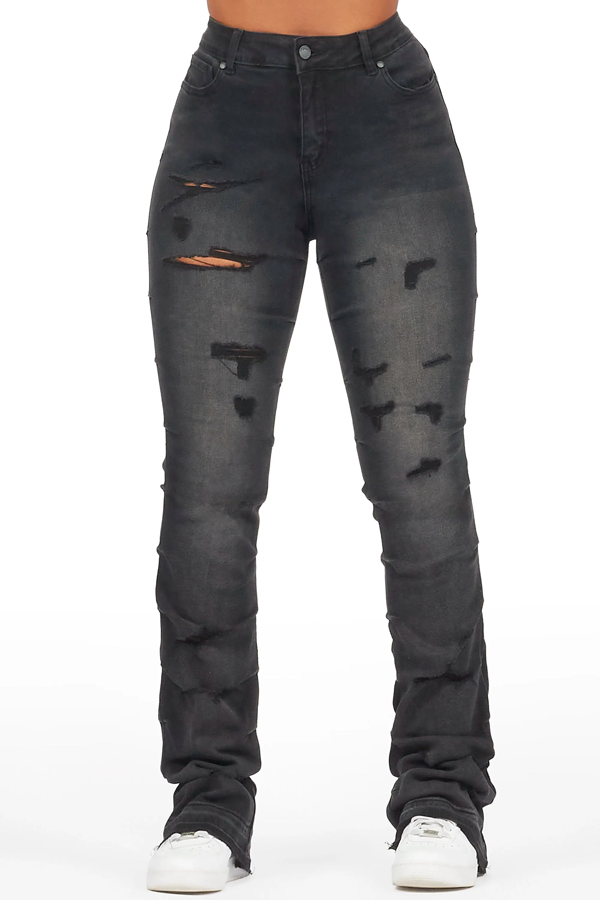 Shanya Black Stacked Flare Jean sold by Rockstar Original