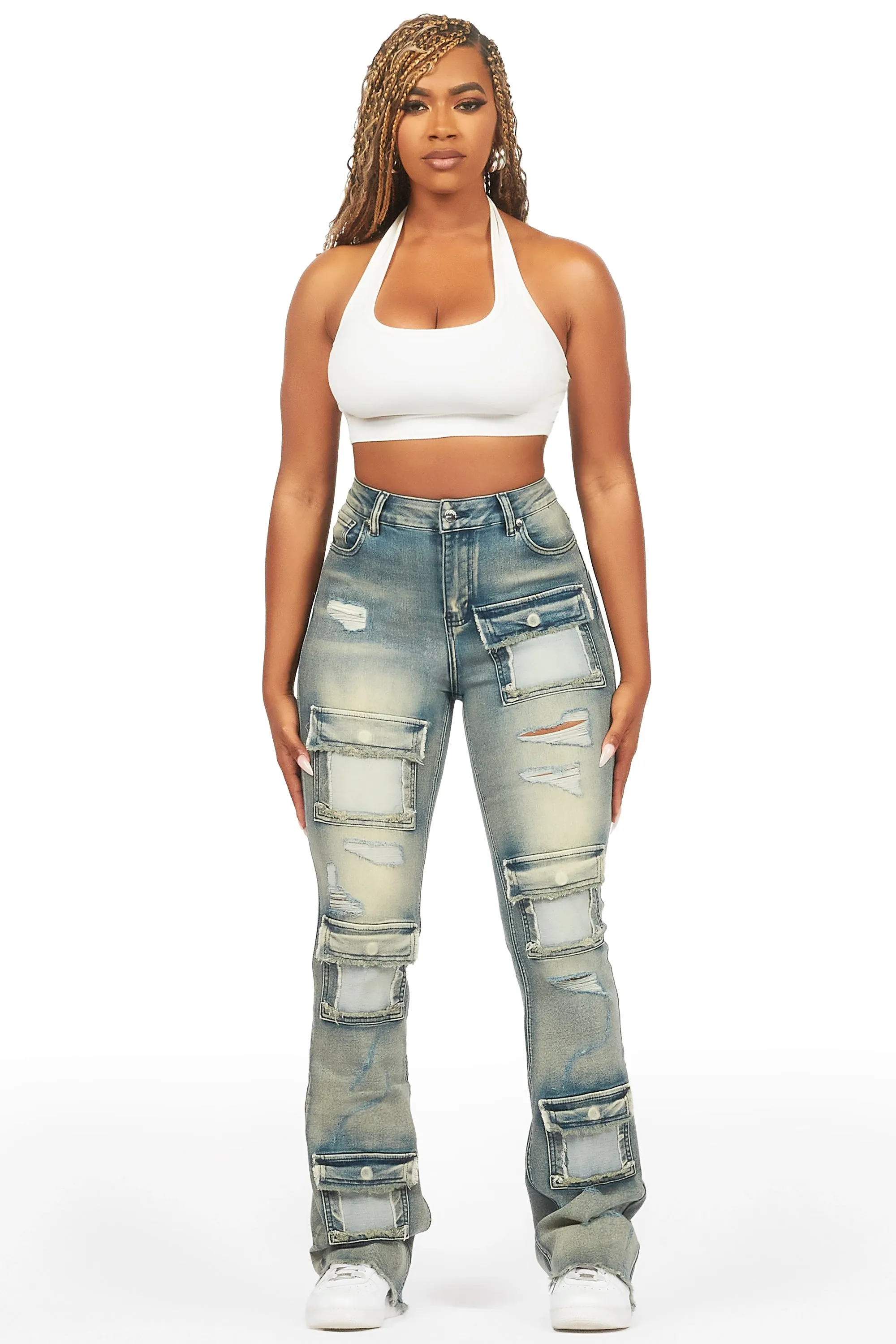 Mashawi Tinted Dark Wash Stacked Flare Jean sold by Rockstar Original product image thumbnail 3