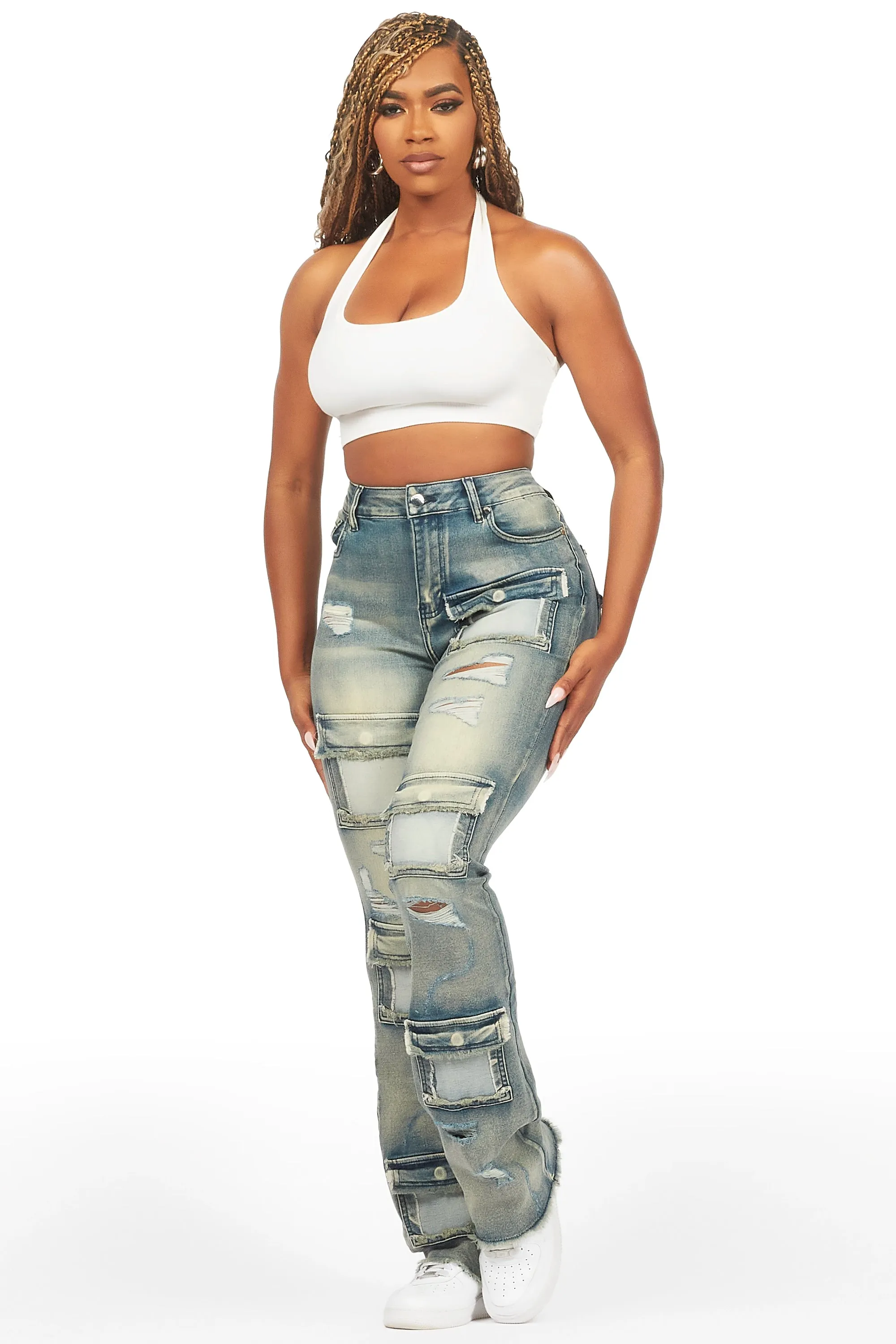 Mashawi Tinted Dark Wash Stacked Flare Jean sold by Rockstar Original product image thumbnail 4