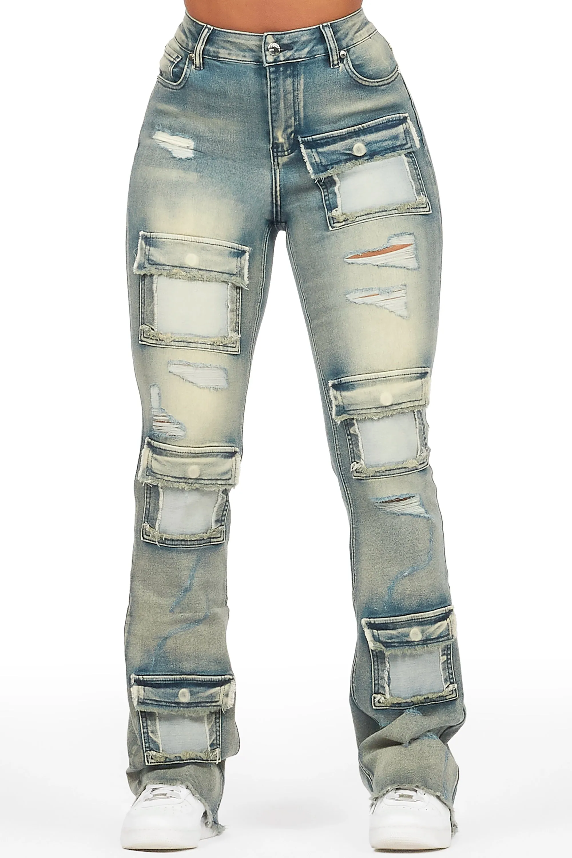 Mashawi Tinted Dark Wash Stacked Flare Jean sold by Rockstar Original