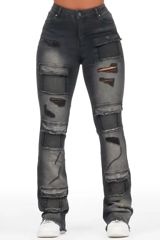 Mashawi Black Stacked Flare Jean sold by Rockstar Original