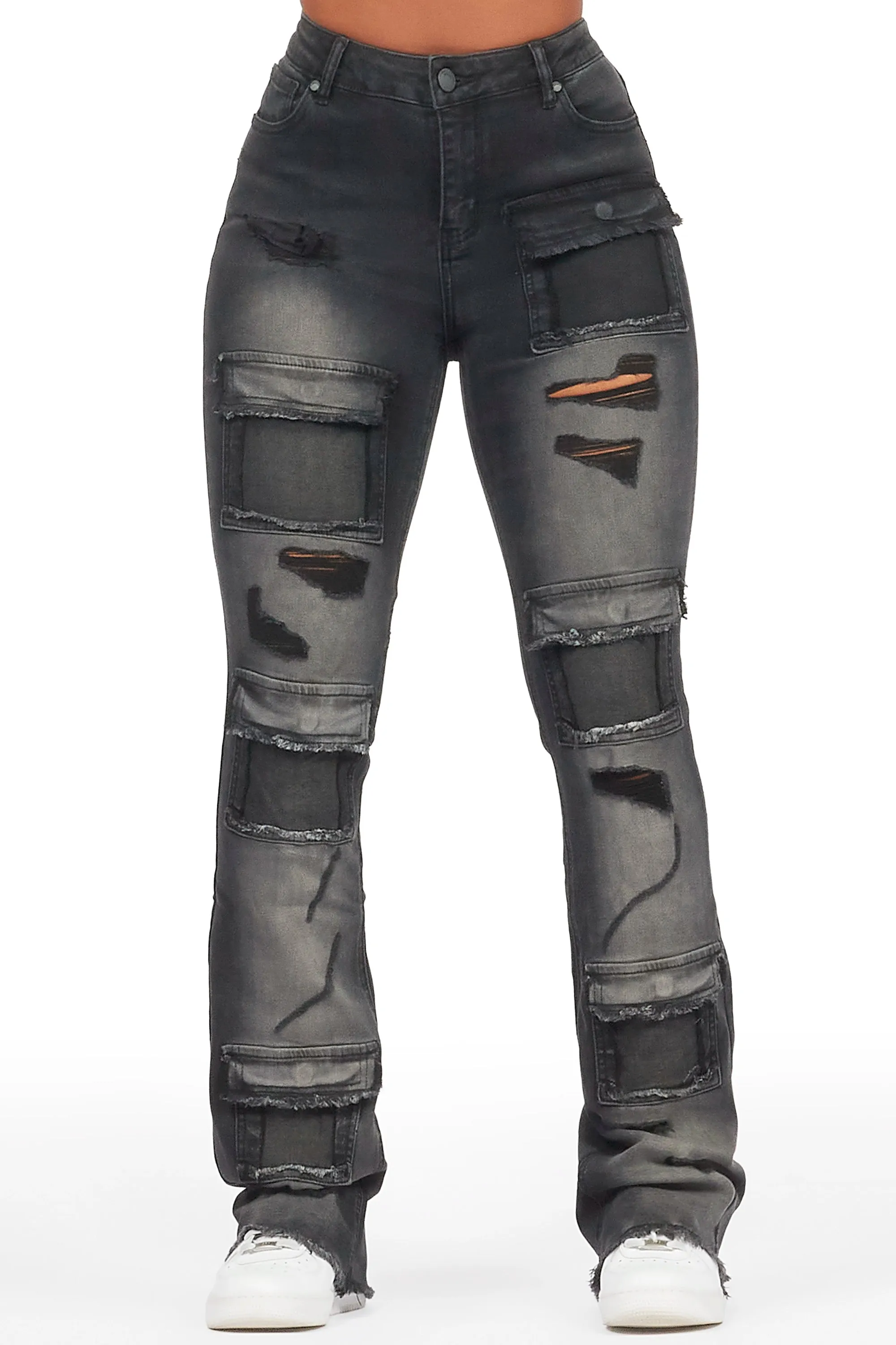 Mashawi Black Stacked Flare Jean sold by Rockstar Original