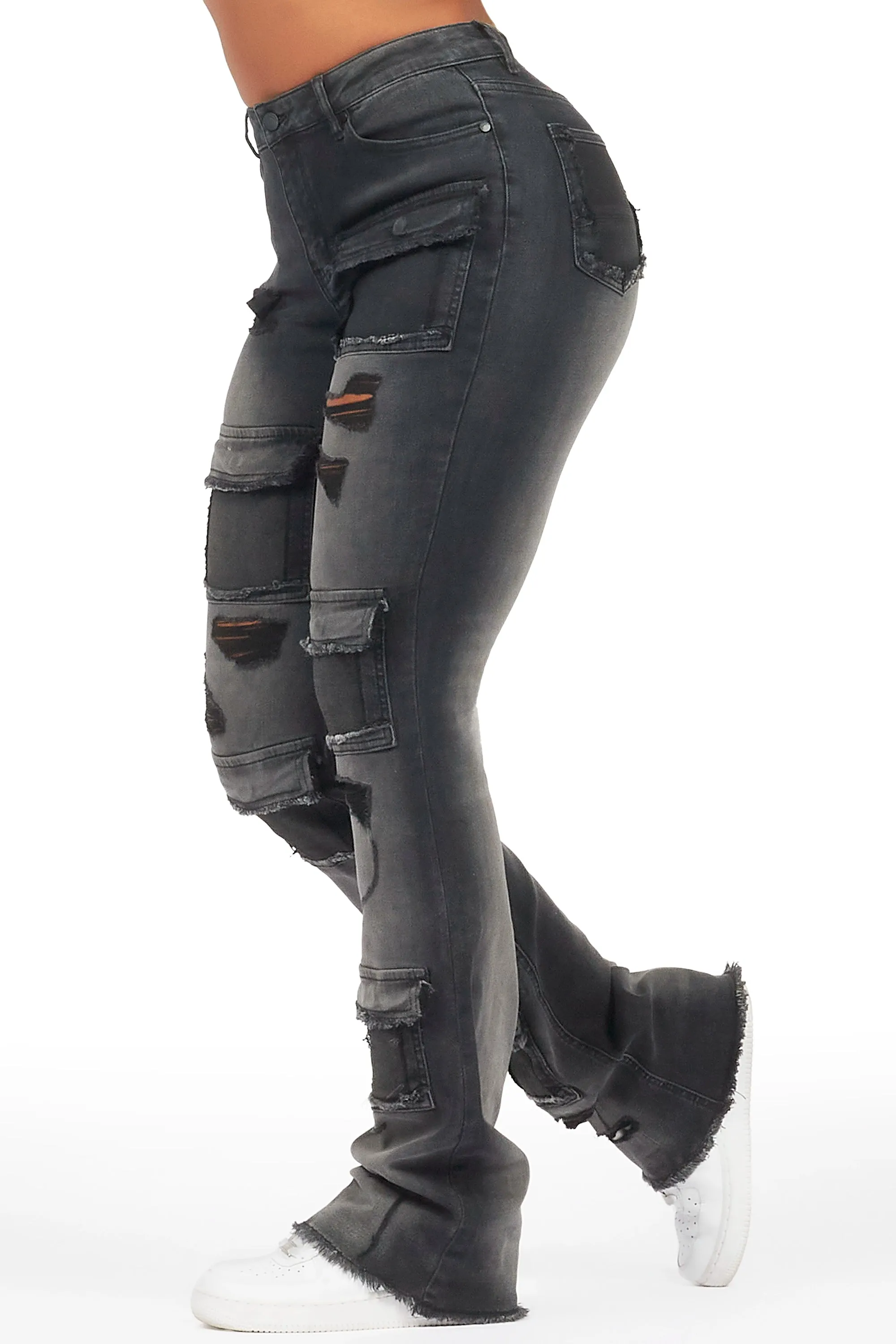 Mashawi Black Stacked Flare Jean sold by Rockstar Original product image thumbnail 2