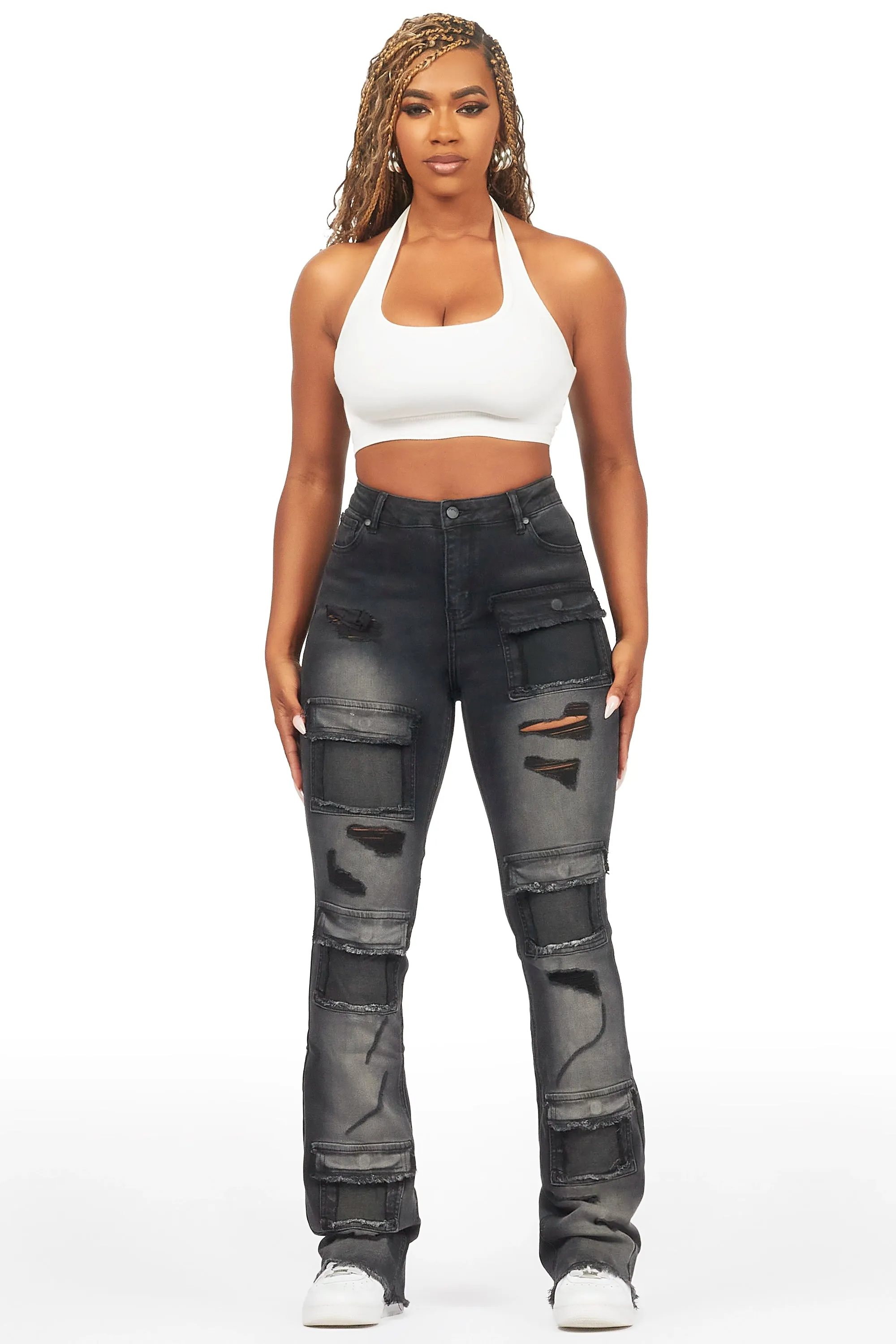 Mashawi Black Stacked Flare Jean sold by Rockstar Original product image thumbnail 3