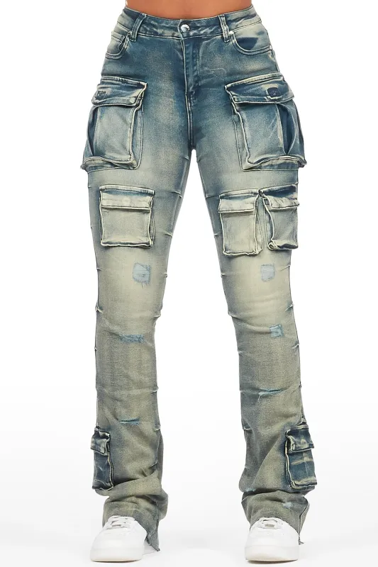 Chabria Tinted Dark Wash Stacked Flare Jean sold by Rockstar Original