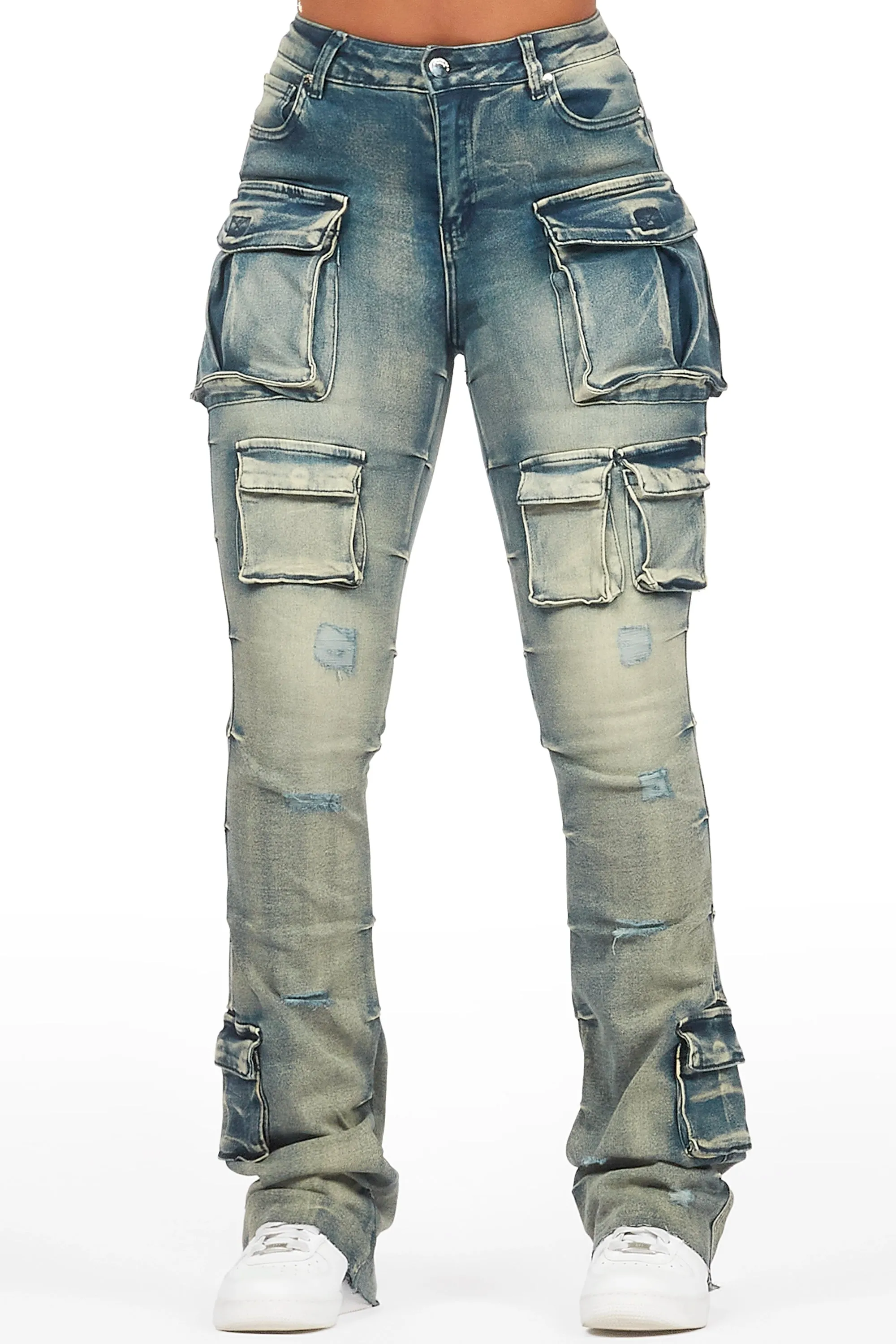 Chabria Tinted Dark Wash Stacked Flare Jean sold by Rockstar Original