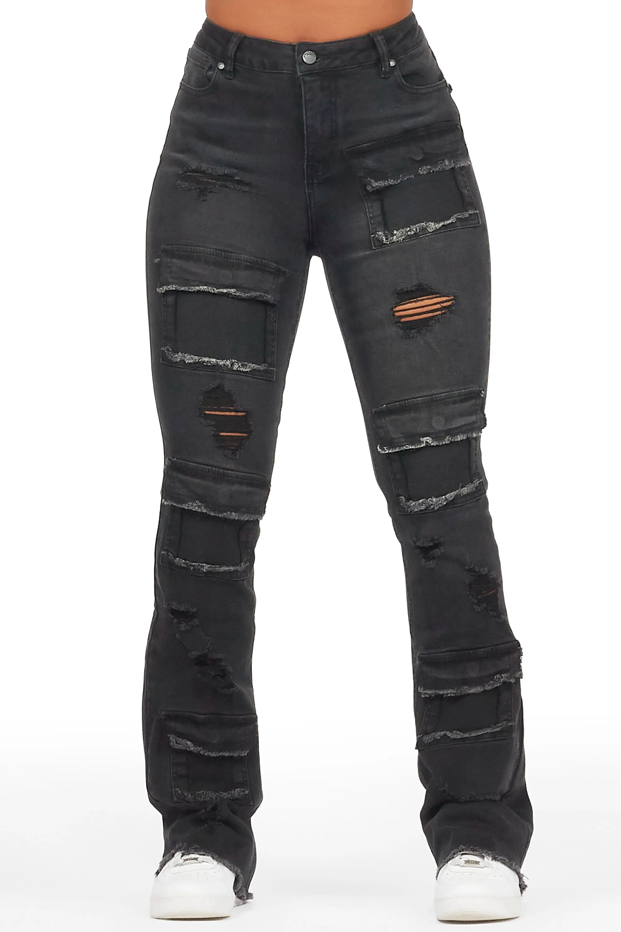 Antione Black Stacked Flare Jean sold by Rockstar Original