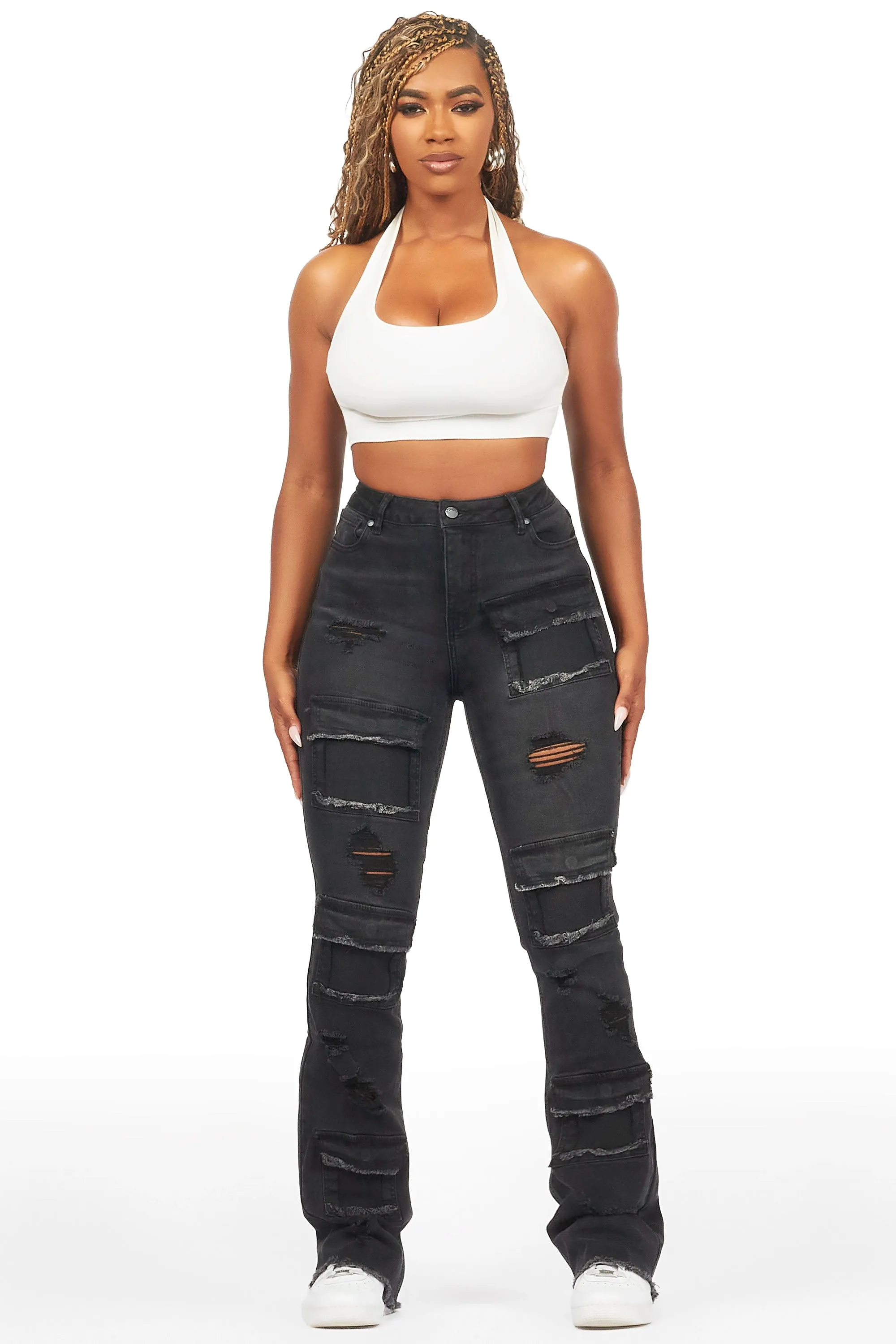 Antione Black Stacked Flare Jean sold by Rockstar Original product image thumbnail 3