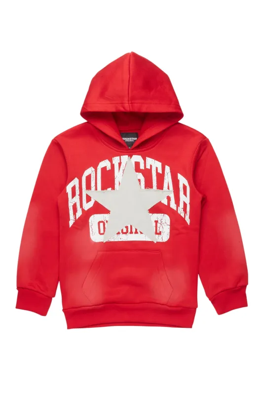 Boys Mallor Red/ Heather Grey Graphic Hoodie with Patch sold by Rockstar Original