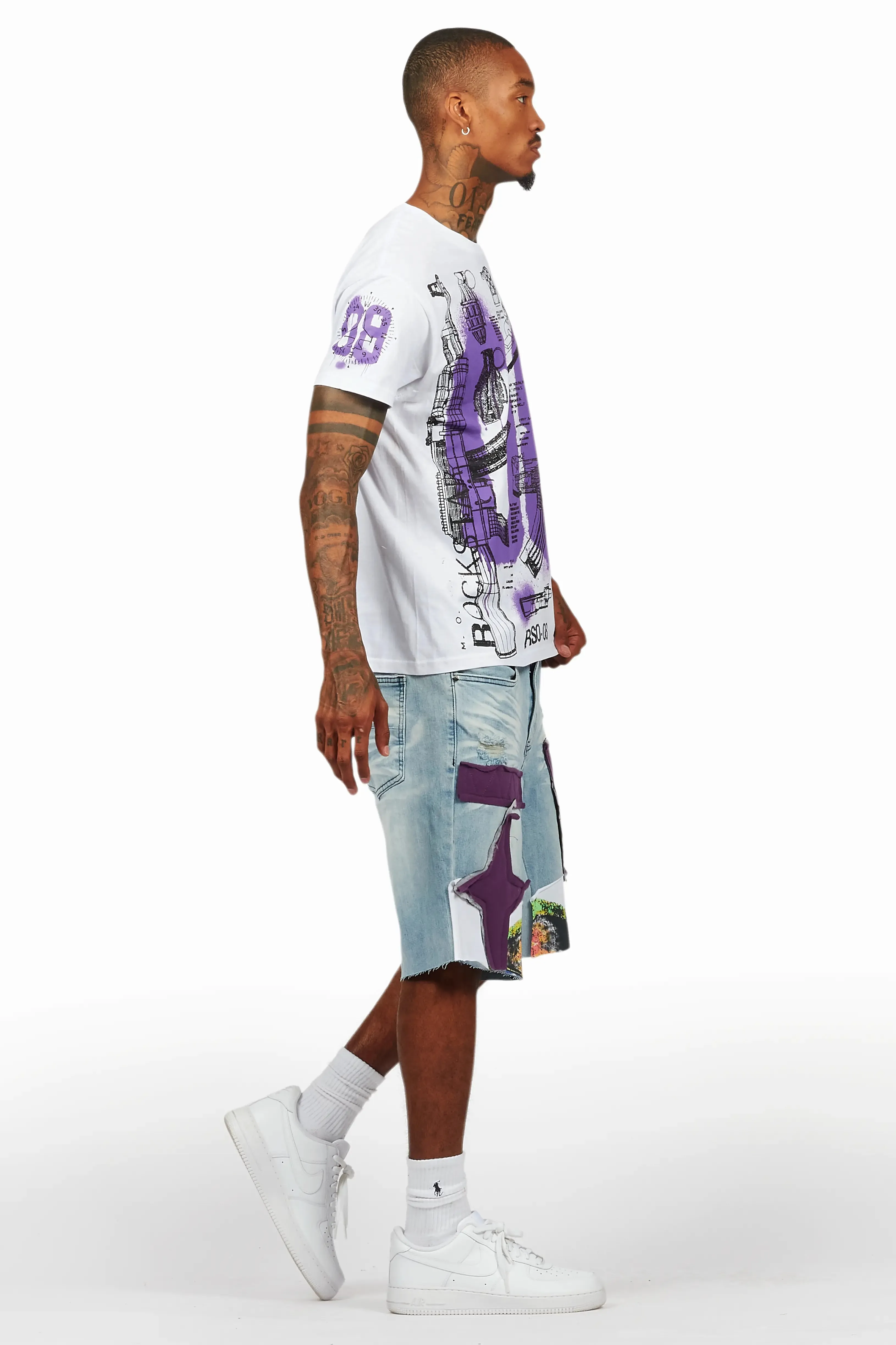 Nesta White/Purple T-Shirt/Denim Short Set sold by Rockstar Original product image thumbnail 4