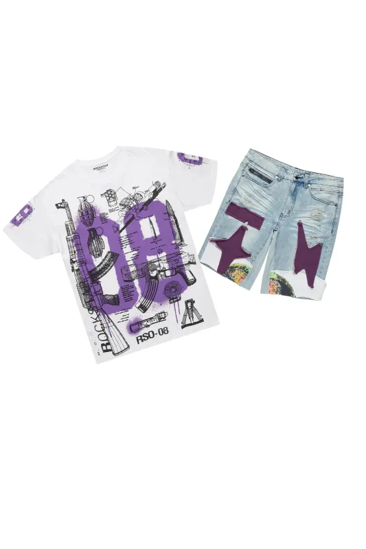 Nesta White/Purple T-Shirt/Denim Short Set sold by Rockstar Original