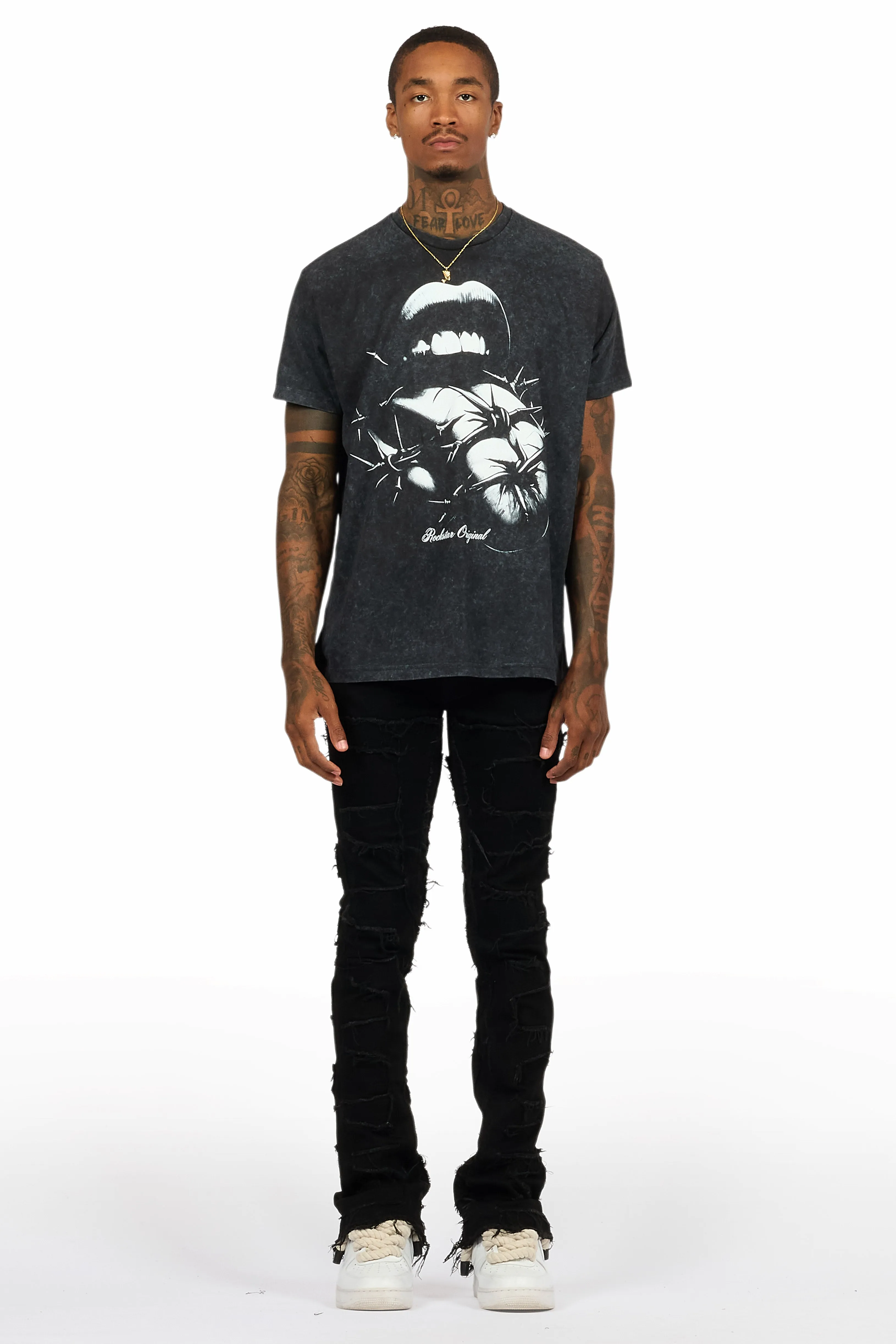Schmear Vintage Black T-Shirt/Stacked Flare Jean Bundle sold by Rockstar Original product image thumbnail 2