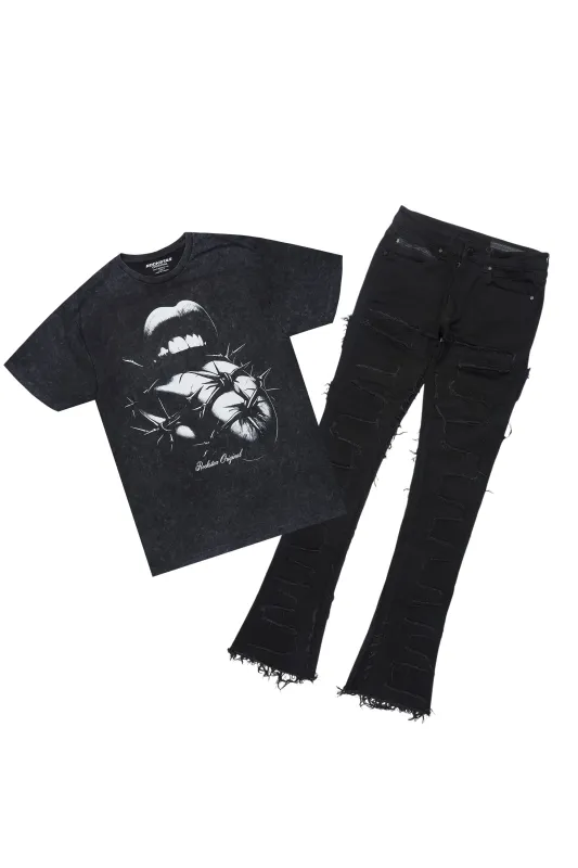 Schmear Vintage Black T-Shirt/Stacked Flare Jean Bundle sold by Rockstar Original