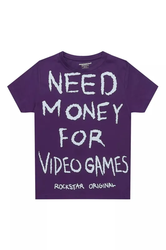 Boys M4 Video Games Purple/White Graphic T-Shirt sold by Rockstar Original