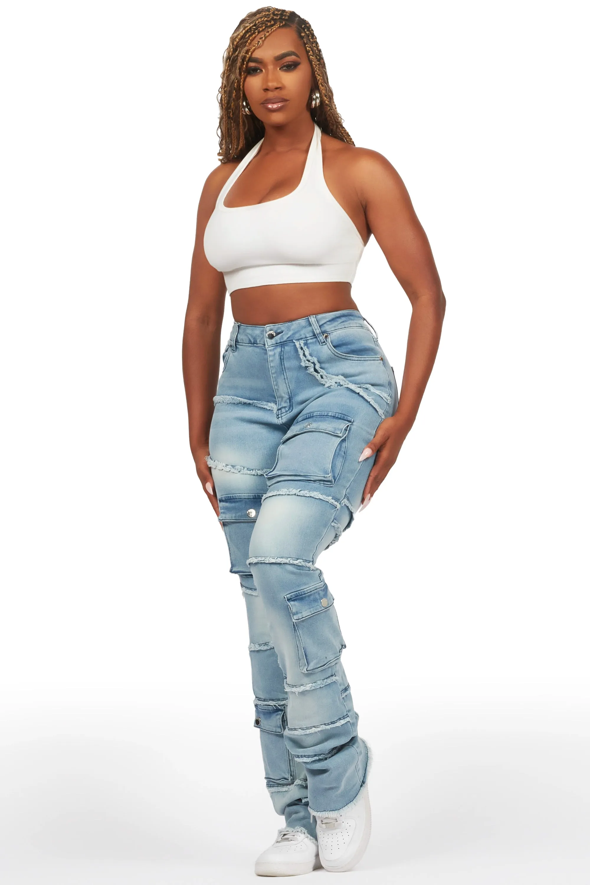Mikayla Blue Stacked Flare Jean sold by Rockstar Original product image thumbnail 4