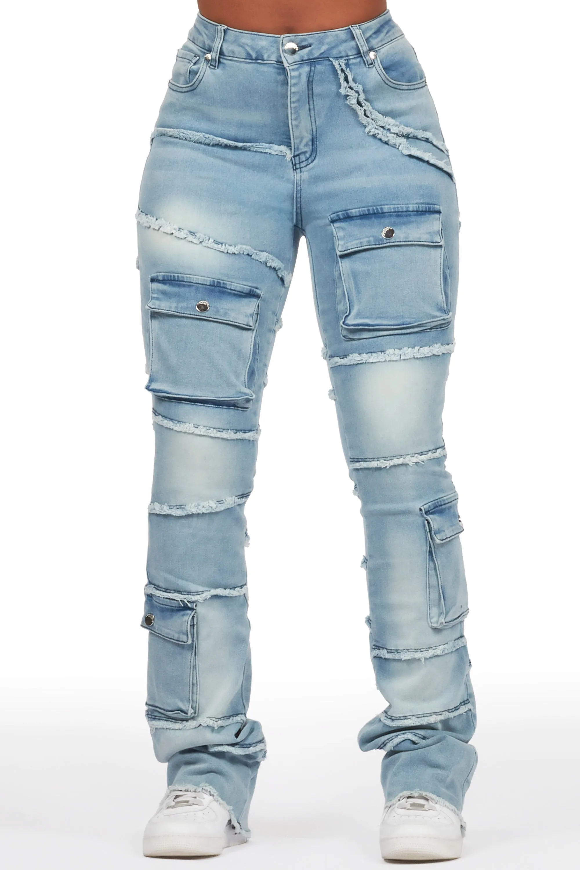 Mikayla Blue Stacked Flare Jean sold by Rockstar Original