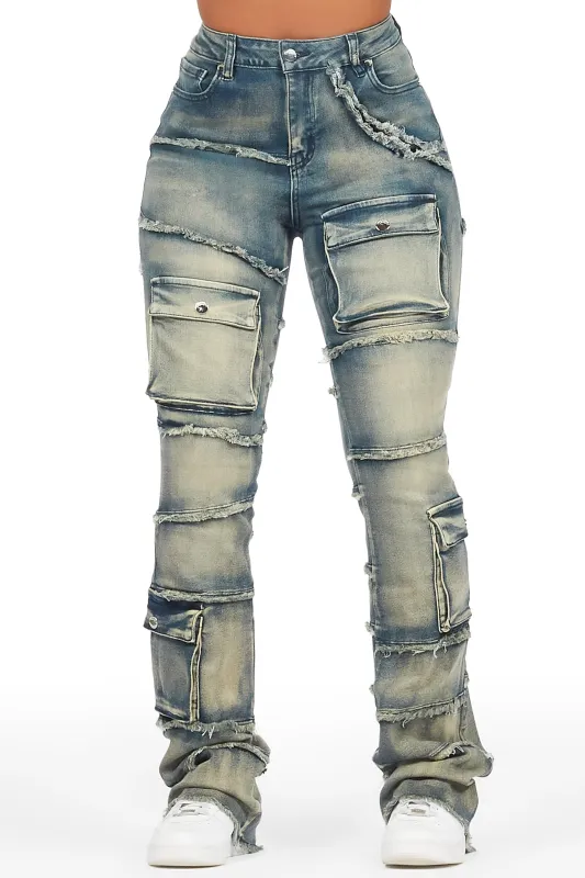 Mikayla Tinted Dark Wash Stacked Flare Jean sold by Rockstar Original