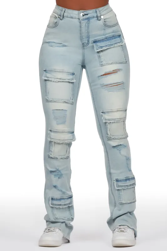 Antione Light Wash Stacked Flare Jean sold by Rockstar Original