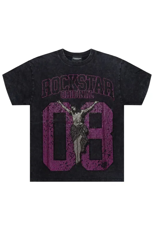 Tariqa Black/Pink Rhinestone Oversized T-Shirt sold by Rockstar Original