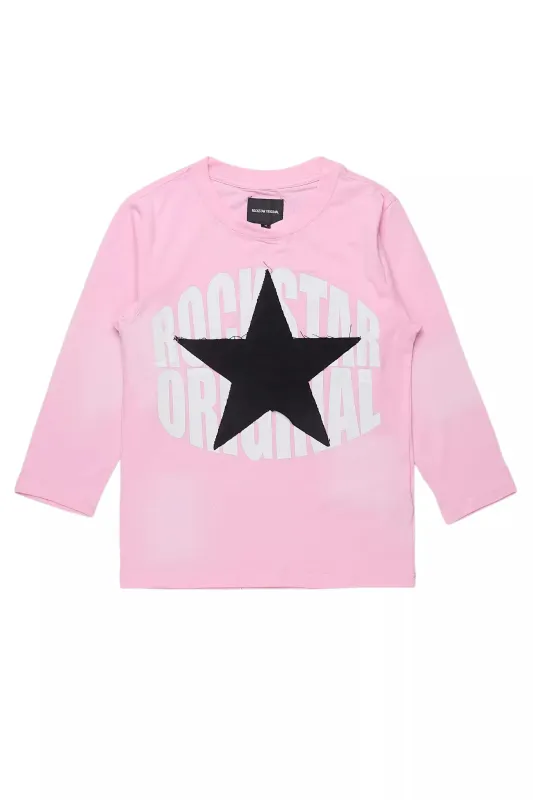 Girls Khaly L/S  pink/Black Graphic T-Shirt With Patch sold by Rockstar Original