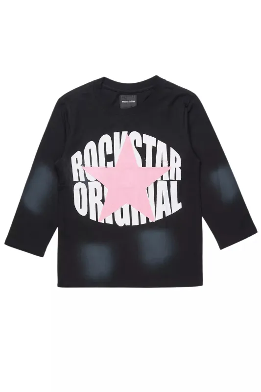Girls Khaly L/S  Black/Pink Graphic T-Shirt With Patch sold by Rockstar Original