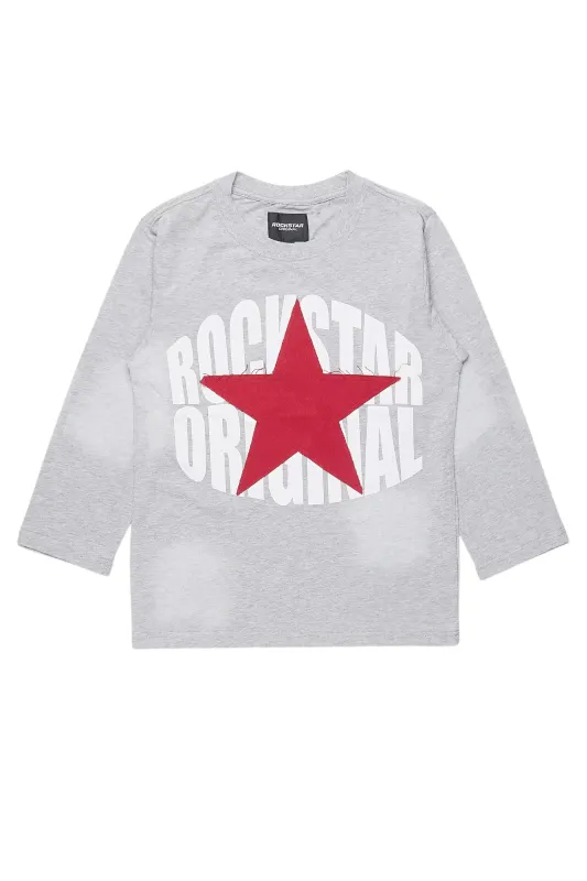 Boys State L/S  Heather Grey Graphic T-Shirt with Patch sold by Rockstar Original