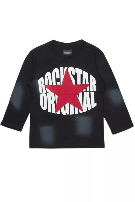 Boys State L/S  Black/Red Graphic T-Shirt with Patch sold by Rockstar Original
