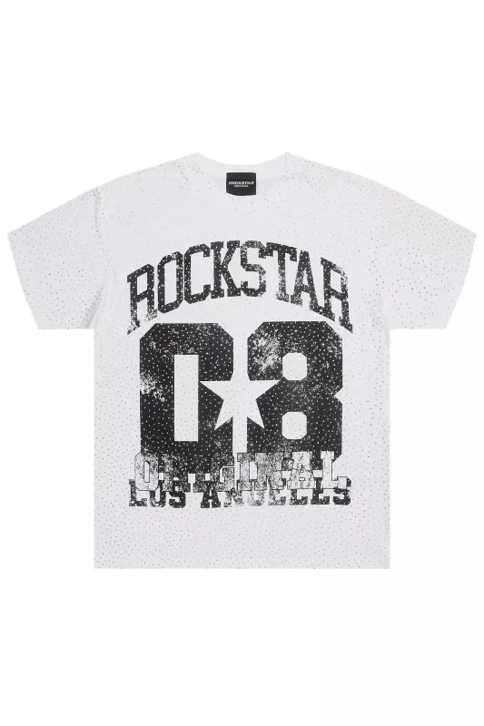 Flamur White Graphic Rhinestone T-Shirt sold by Rockstar Original