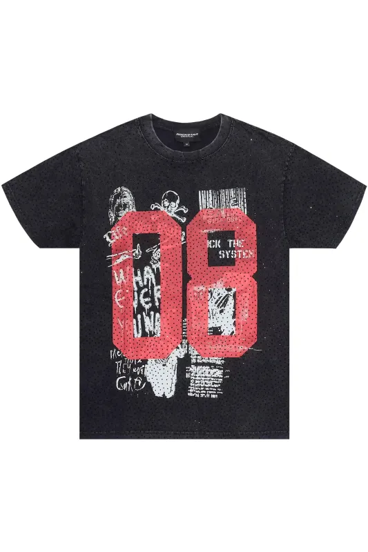 Grill Black/Red Graphic Rhinestone T-Shirt sold by Rockstar Original