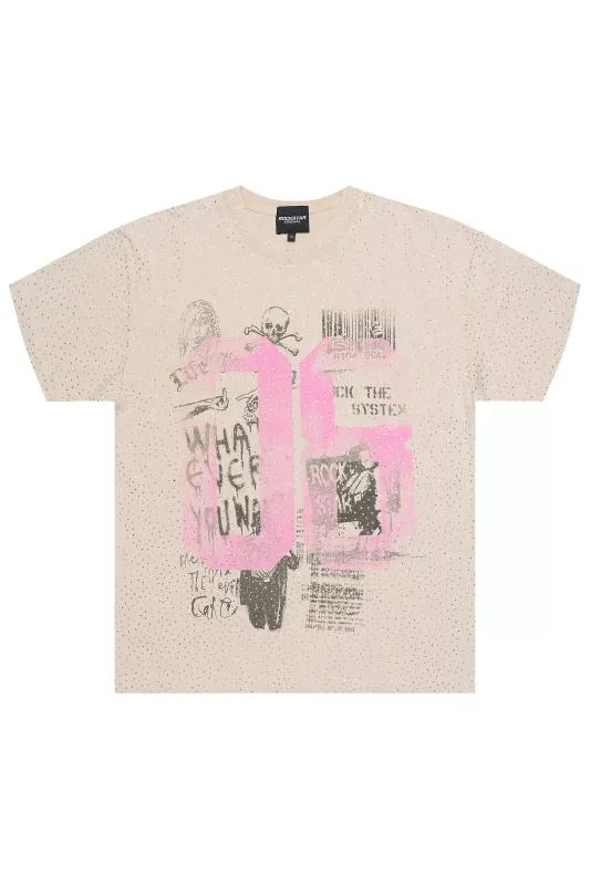 Kammile Beige Rhinestone T-Shirt sold by Rockstar Original