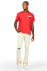 Wizzurd Red T-Shirt & Josiah Beige Super Stacked Flare Jean Bundle sold by Rockstar Original