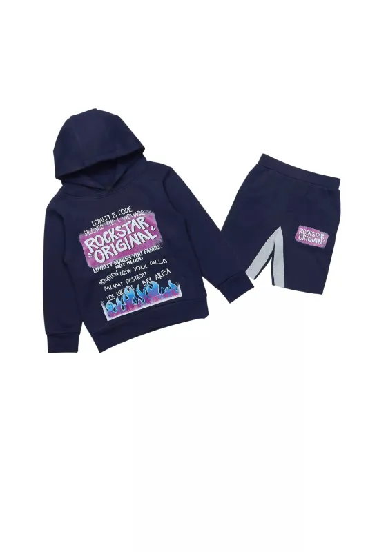Boys Beno Navy Hoodie Short Set sold by Rockstar Original