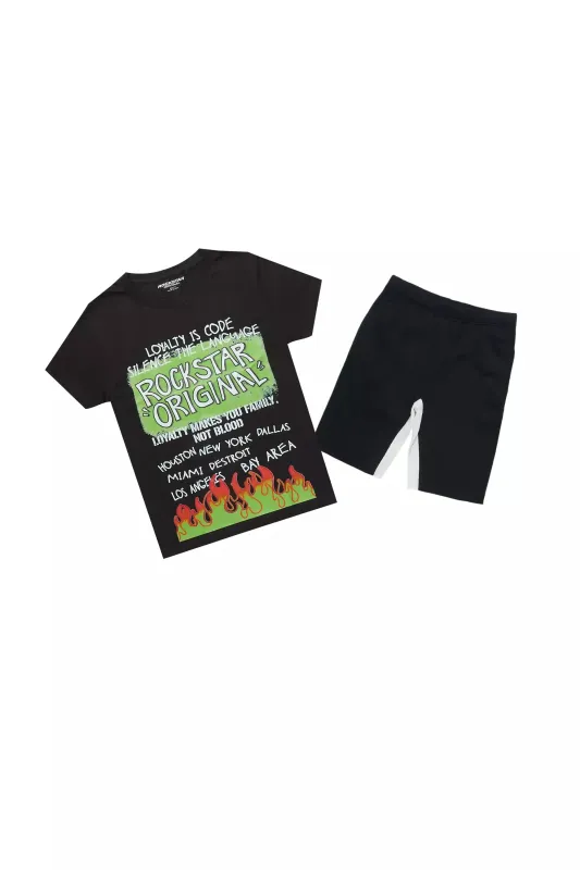 Boys Beno Black/Green T-Shirt Short Set sold by Rockstar Original