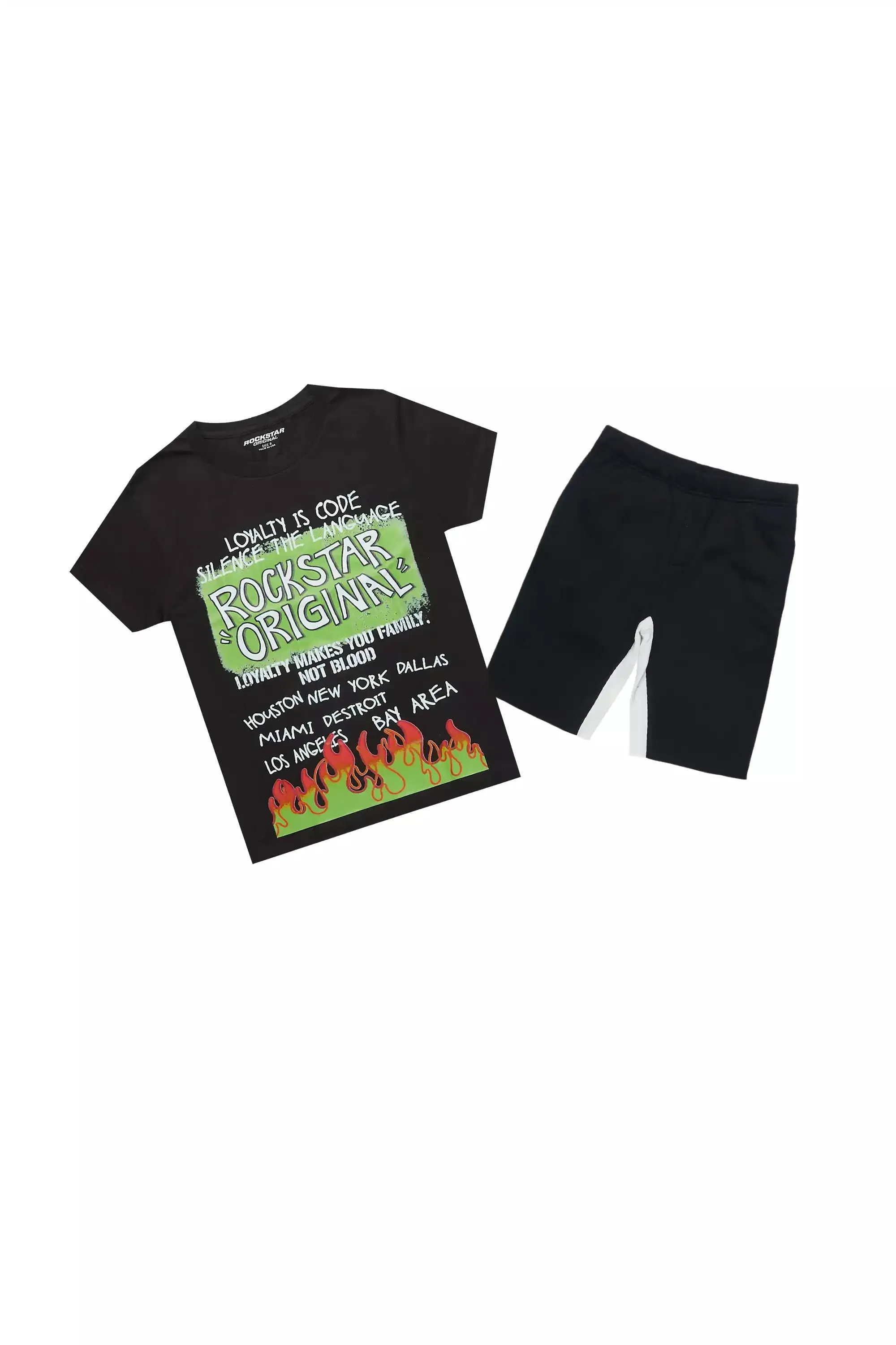 Boys Beno Black/Green T-Shirt Short Set sold by Rockstar Original