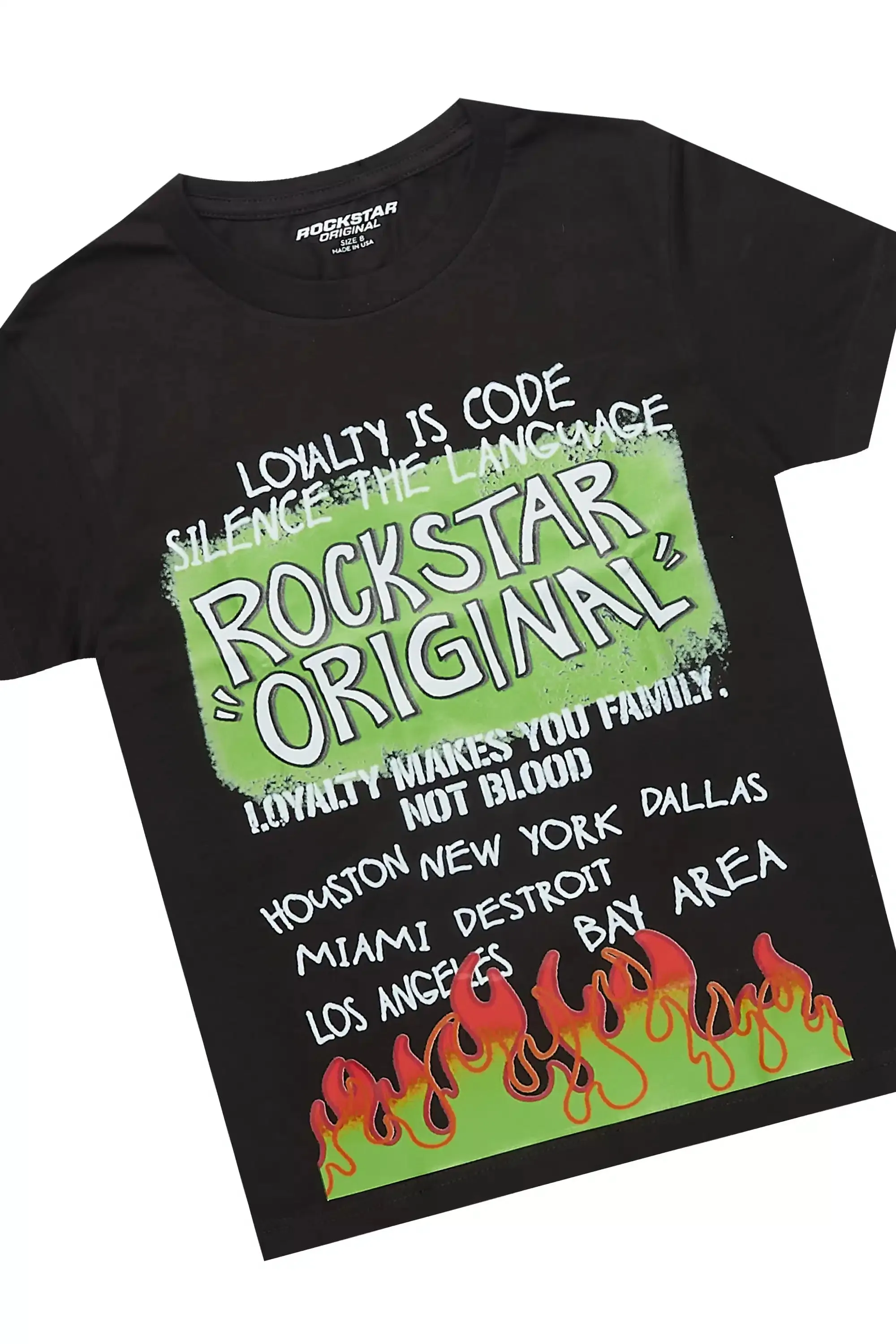 Boys Beno Black/Green T-Shirt Short Set sold by Rockstar Original product image thumbnail 2