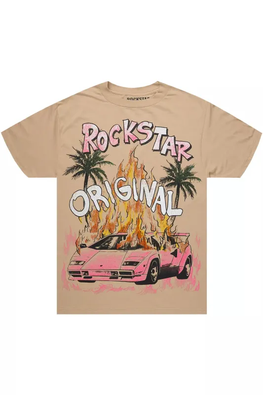 Axrian Beige/Pink Oversized Graphic T-Shirt sold by Rockstar Original