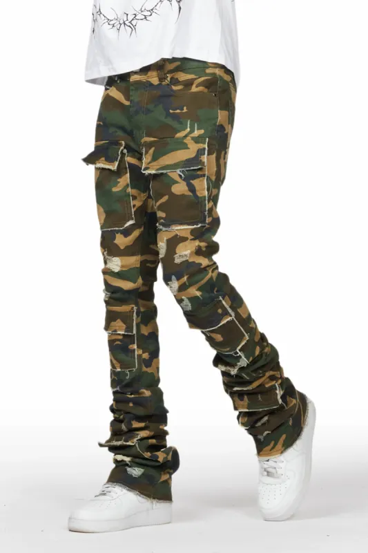 Piet Green Camo Cargo Super Stacked Flare Jean sold by Rockstar Original