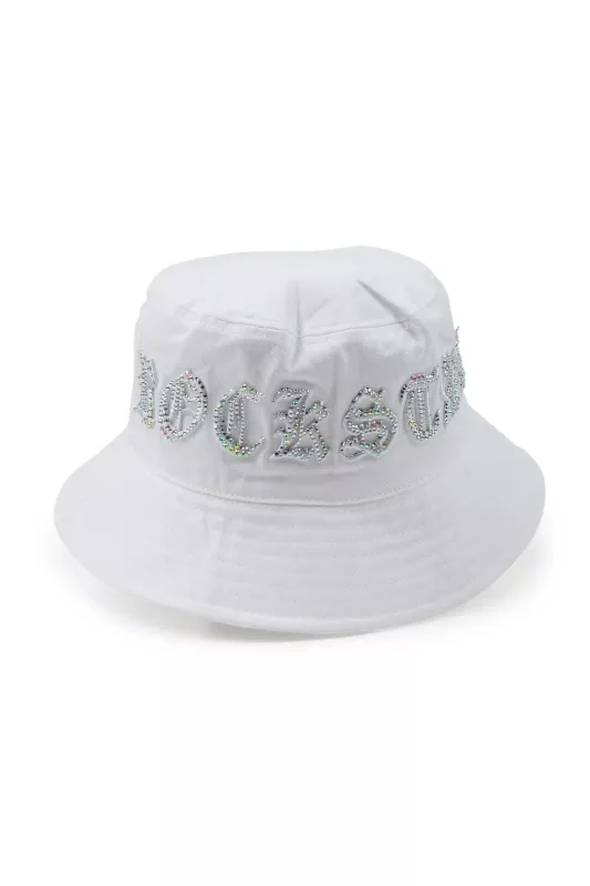 Charis White Rhinestone Graphic Bucket Hat sold by Rockstar Original