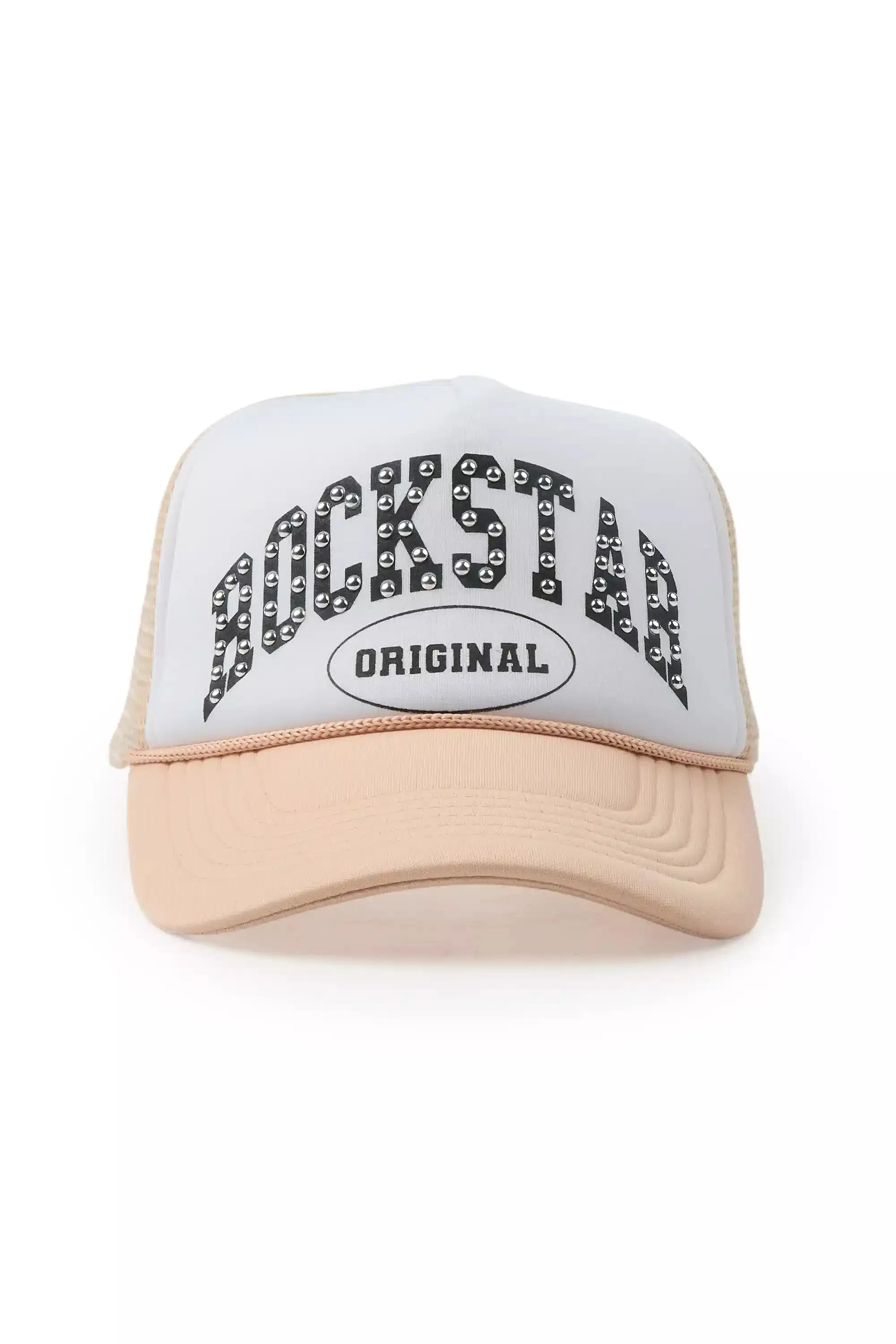 Danil White/Khaki Rhinestone Graphic Trucker Hat sold by Rockstar Original