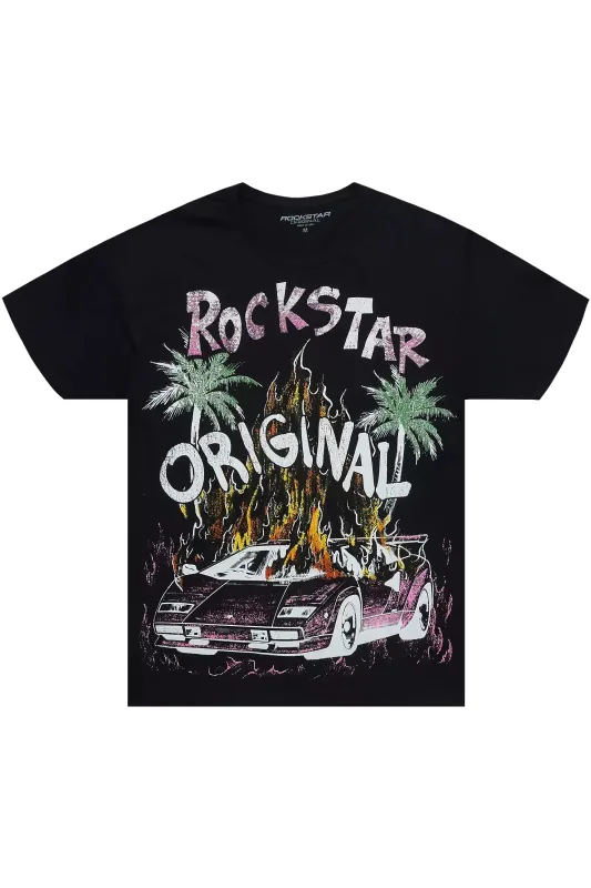 Axrian Black/Pink Oversized Graphic T-Shirt sold by Rockstar Original