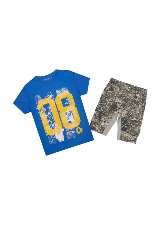 Boys Beau Royal Blue/Tree Camo T-Shirt/Denim Short Set sold by Rockstar Original