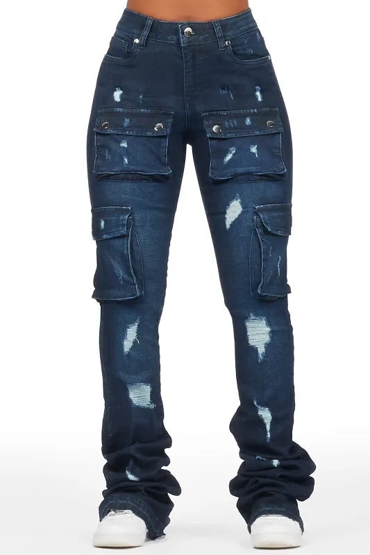 Noor Dark Wash Cargo Super Stacked Jean sold by Rockstar Original