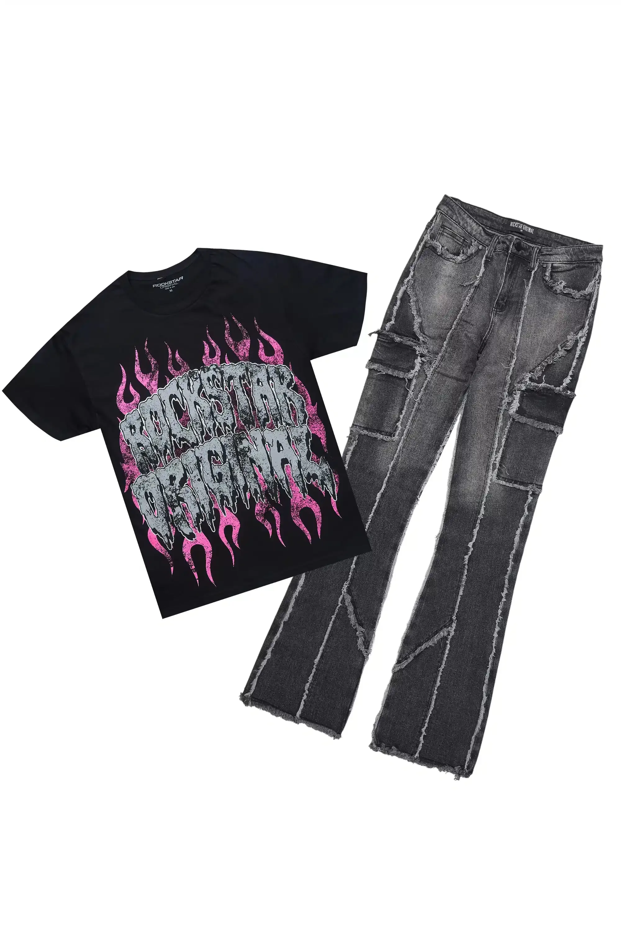Trinia Black Tee & Keshia Dark Grey Jean Set sold by Rockstar Original