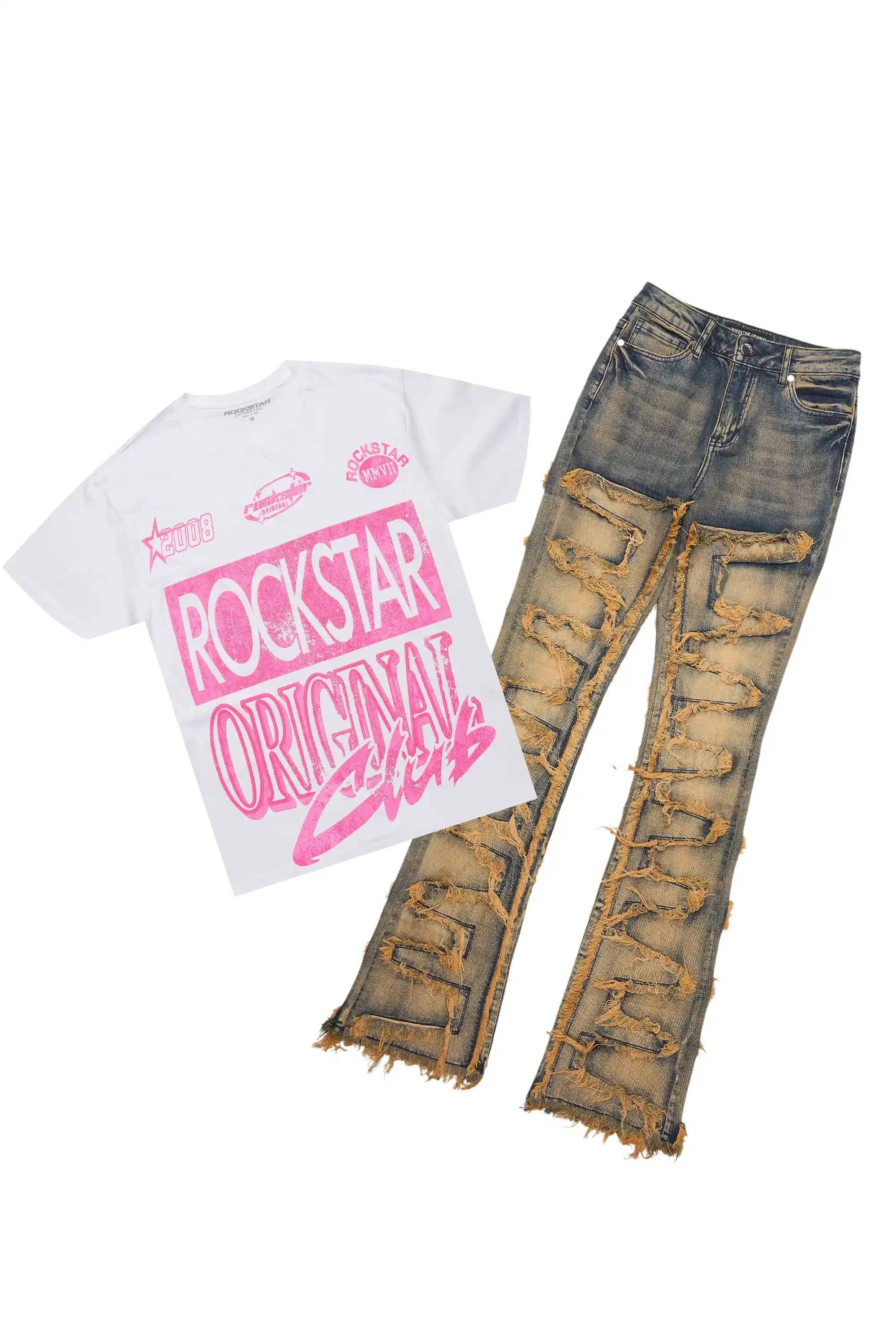 Tiffiany White Tee & Zariyah Tinted Dark Wash Jean Set sold by Rockstar Original